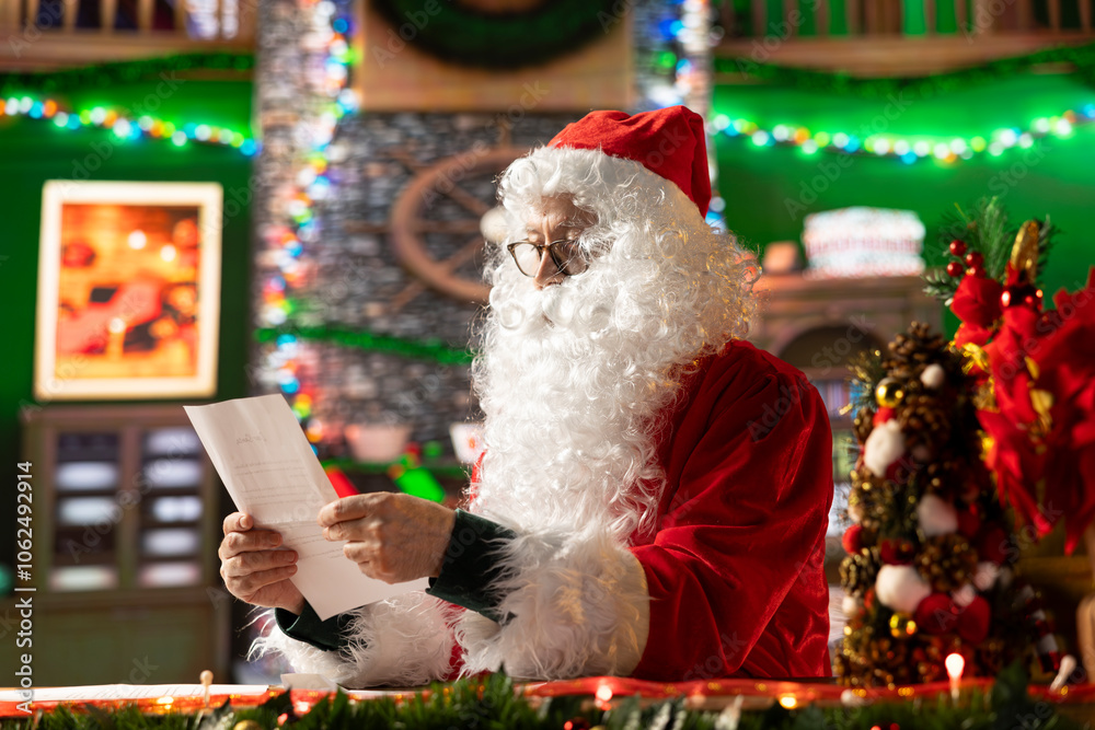 Wall mural saint nicholas reads through children christmas letters for the festive event, planning the perfect 