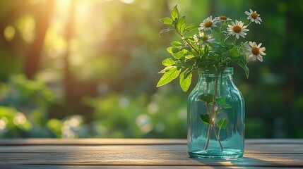 Freshly picked herbs in a glass vase