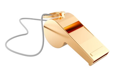 Golden whistle, 3D rendering isolated on transparent background