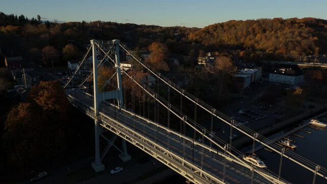sunset flying along west side of Kingston Port Ewen Bridge