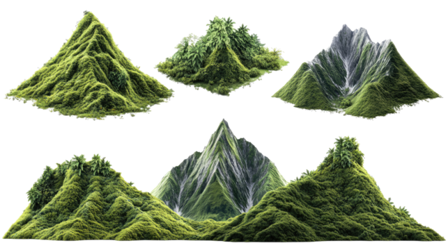 Realistic Green Mountain Peaks With Lush Forests and Jungles Generative AI