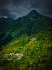 View on mountains near Saalbach Hinterglemm ski resort on a summer day