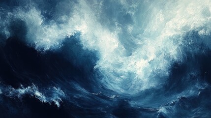 Abstract digital art painting of a stormy sea with large crashing waves.