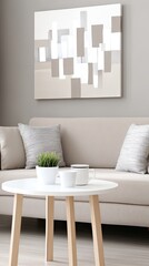 The elegant chaise lounge enhances a contemporary space featuring a neutral palette, stylish decor, and a captivating large canvas
