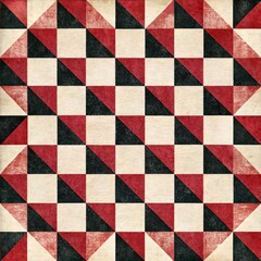 Vintage geometric pattern with red and black triangles on beige background for textiles
