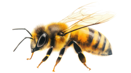 Watercolor Honey Bee Art on Transparent Background Generative AI