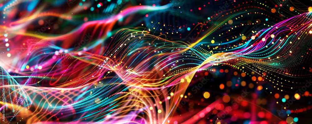 Sticker vibrant abstract wave pattern with colorful lights and effects.