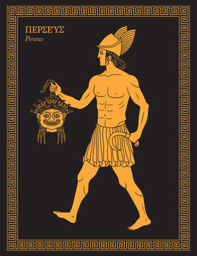 Vector illustration of Perseus holding Medusa's head