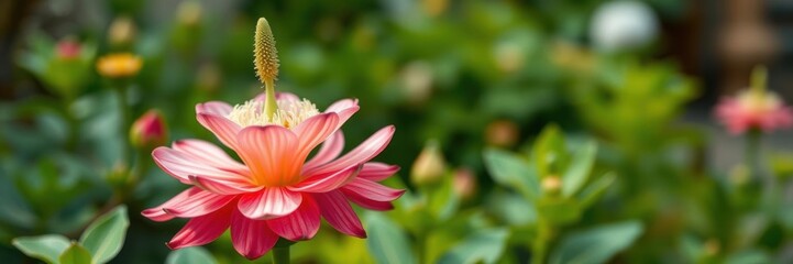 Fototapeta premium Close-up of a blooming pagoda flower in a peaceful garden setting, exotic, petals