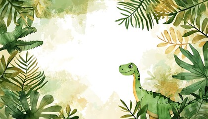 Cartoon dinosaur frame border in a watercolor style, designed for playful backgrounds.