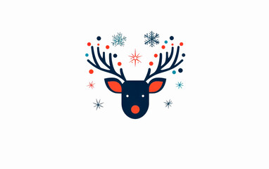 Naklejka premium Reindeer head with colorful snowflakes on a white isolated background.
