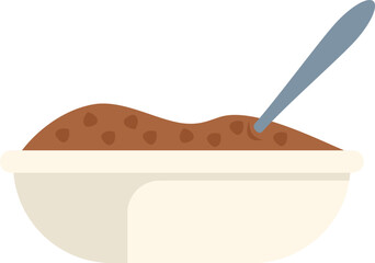 Simple vector illustration of a white bowl filled with a brown substance with a spoon sticking out of it