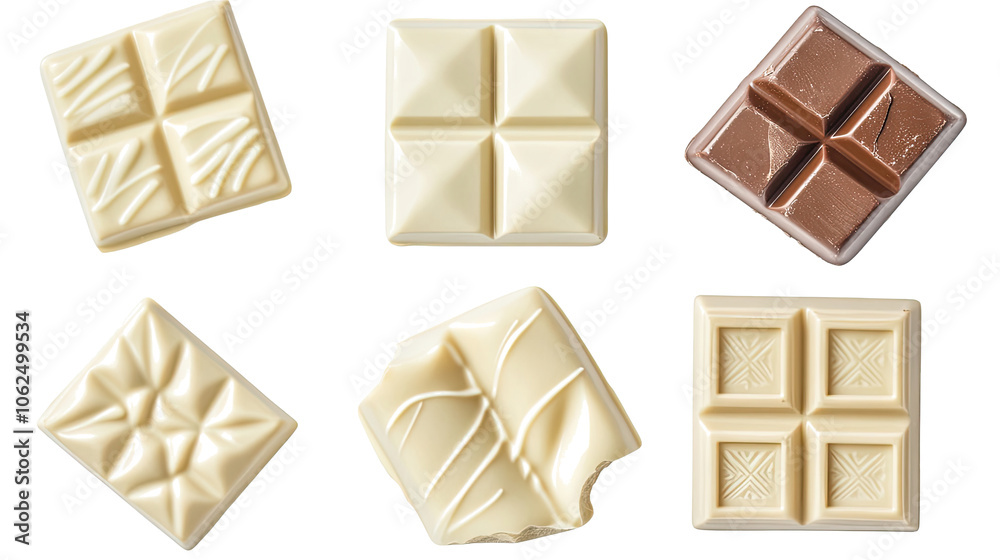 Poster set of assorted white chocolates on a transparent background generative ai