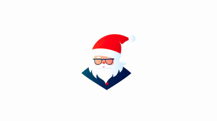Stylized Santa Claus with glasses, wearing a red hat, on a white isolated background.
