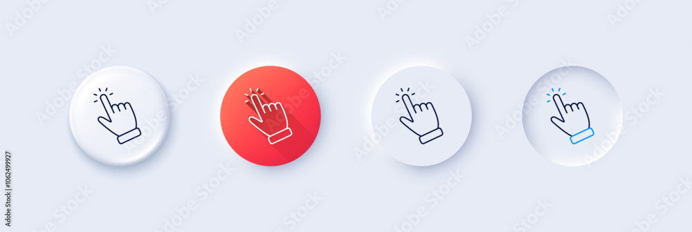 Poster hand cursor line icon. neumorphic, red gradient, 3d pin buttons. click action sign. finger pointer s