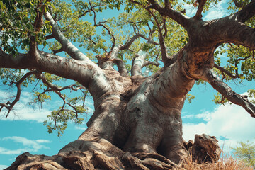 baobab on a savannah in Africa on sunny day, generative AI