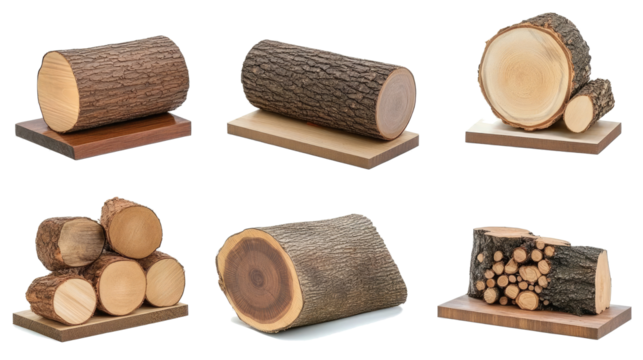 Wooden Log Collection Showcasing Varied Wood Products on Display Generative AI