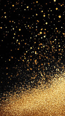 Fototapeta premium Golden glitter particles on black background creating a festive atmosphere