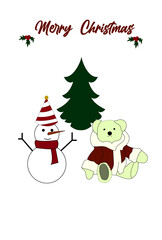 christmas card with snowman Adorable vector illustration featuring a charming Christmas character, perfect for spreading holiday cheer. 