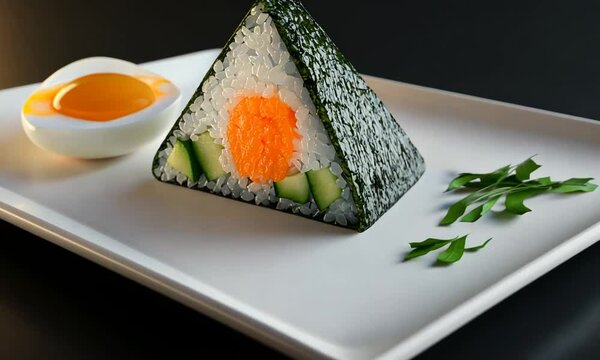Delicious Korean Food Kimbab samgak gimbap called triangle gimbap healthy breakfast Cinematic Editorial Food Photography