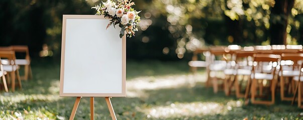 Empty easel sign mockup for weddings, showcasing welcome or seating chart designs.