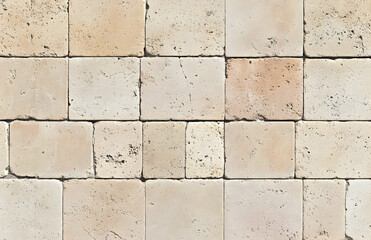 Naklejka premium A close-up view of a textured stone tile pattern in neutral tones. AI Image