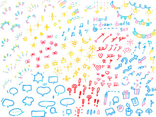 colorful and simple icons set -A set of simple pastel color illustrations of hand-drawn graffiti that can be used for icons and notices.　