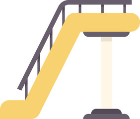 Simple vector illustration of a yellow waterslide standing on one support beam, with a platform and ladder, isolated on white background