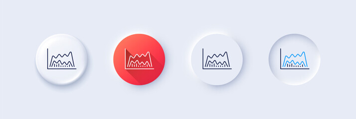 Investment chart line icon. Neumorphic, Red gradient, 3d pin buttons. Economic graph sign. Stock exchange symbol. Business finance. Line icons. Neumorphic buttons with outline signs. Vector