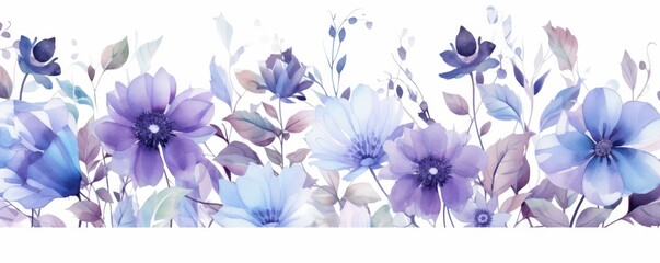 Obraz premium Watercolor Painting of Purple and Blue Flowers and Foliage