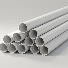 White PVC pipes stacked for construction projects - ideal for plumbing websites, DIY blogs, home improvement guides, and industrial design presentations