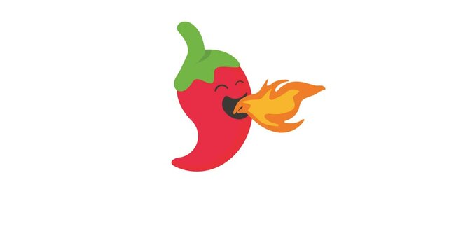 animated illustration of red chilies spitting fire, alpha channel setting background, looping animation