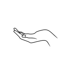 The image of a hand with the palm facing upwards shows the pose of asking or bringing food