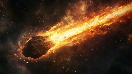 Obraz premium A Massive Asteroid on a Fiery Descent Toward Earth Captured in Breathtaking Detail