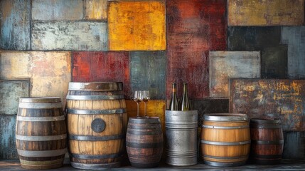 Wine Barrels and Wine Bottles