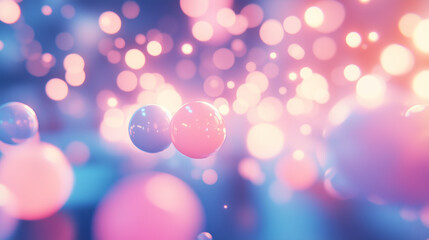 Soft pastel spheres with glowing bokeh lights in abstract background
