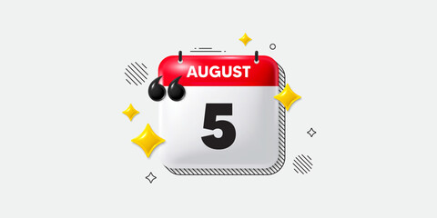 Calendar date of August 3d icon. 5th day of the month icon. Event schedule date. Meeting appointment time. 5th day of August. Calendar month date banner. Day or Monthly page. Vector