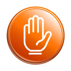 Fototapeta premium Circular orange report icon with a caution hand symbol, isolated on white background