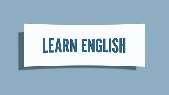 Learn English. A card isolated on blue background.