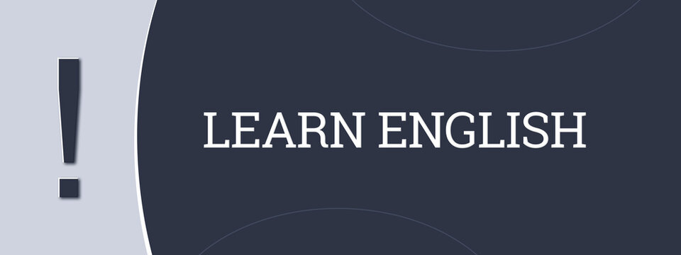 Learn English. A blue banner illustration with white text.