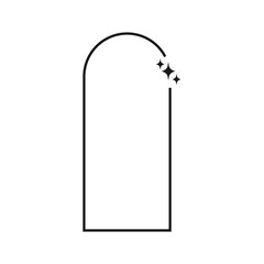 Arch frame with twinkles. Arc shape with sparkle icons. Boho decorative element. Vintage ornament in y2k style. Cosmic, mystic, futuristic decoration. Vector graphic illustration.