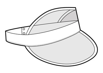 Transparent Sun Visor cap with peak. Summer Head Fashion accessory hat clothing technical illustration. Vector headgear for Men, women, unisex style, flat template CAD mockup sketch outline isolated