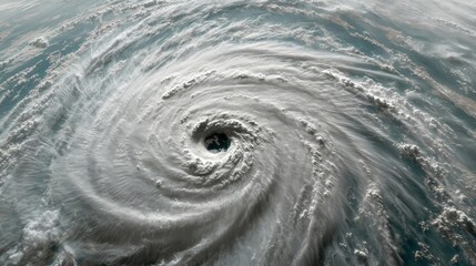 Aerial view of a swirling hurricane over ocean waters, showcasing nature's power and beauty.