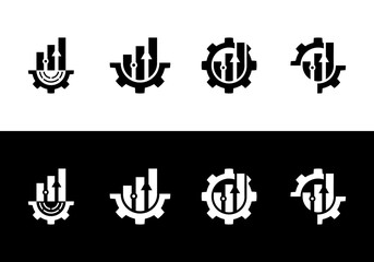 Flat symbol vector design icons set productivity, gears, growth. Suitable for mobile apps, web design, print materials, etc.
