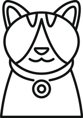 Simple line art drawing of a cute cat wearing a collar with a round medallion, perfect for pet related designs