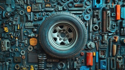 Fototapeta premium Tire and Automotive Parts Wall