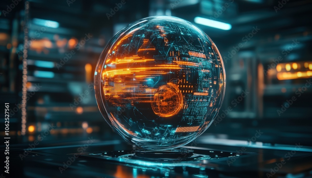 Fototapete a futuristic globe with digital data and lines flowing through it