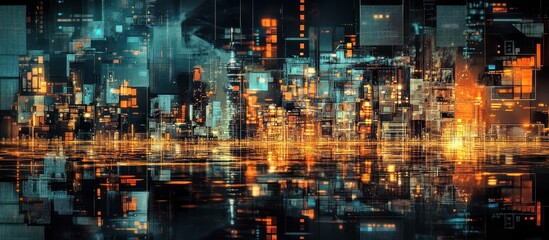 Fototapeta premium Digital Cityscape with Reflections