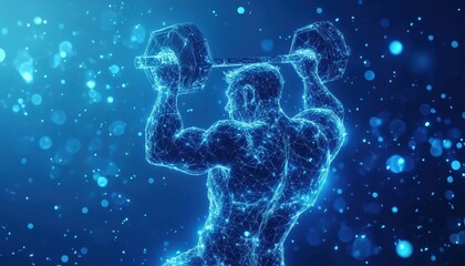 A Wireframe Illustration of a Bodybuilder Lifting a Weight