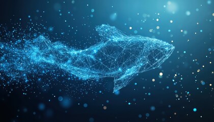 Abstract Digital Fish Silhouette with Blue Glowing Points and Lines